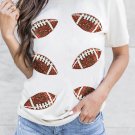 White Sequined Rugby Graphic Cotton T Shirt