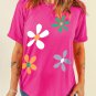 Rose Red Summer Flower Print Fashion Cotton Tee