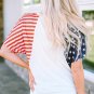 White Chenille USA Stars and Stripes Printed V Neck T Shirt