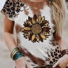 Chestnut Leopard Bleached Sunflower Graphic Crewneck T Shirt
