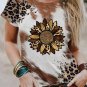 Chestnut Leopard Bleached Sunflower Graphic Crewneck T Shirt