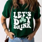 Green Lets Day Drink Clover Print Round Neck T Shirt