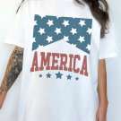 White AMERICA Stars Print Round Neck Oversized T Shirt