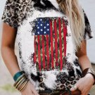 Leopard Vintage American Flag Graphic T Shirt