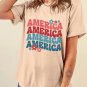 Khaki AMERICA Letter Floral Print T Shirt