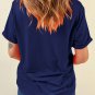 Blue Chenille Stars and Stripes Patched Graphic T Shirt