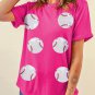 Rose Red Sequined Baseball Graphic Cotton T Shirt