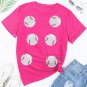 Rose Red Sequined Baseball Graphic Cotton T Shirt