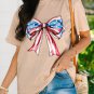 Khaki American Flag Bow Knot Print Round Neck T Shirt