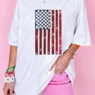 White Sequined American Flag Crewneck Oversized Tee