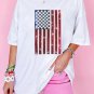White Sequined American Flag Crewneck Oversized Tee