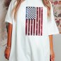 White Sequined American Flag Crewneck Oversized Tee