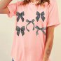 Pink Bow Knots Print Slim Fit Crew Neck T Shirt