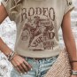 Smoke Gray RODEO Cowboy Graphic Buttoned Batwing Sleeve T Shirt