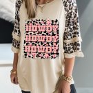 Apricot HOWDY Leopard Print Tiered Ruffled 3/4 Sleeve Tee
