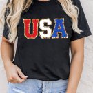 Black Glitter Trim Chenille USA Graphic T Shirt