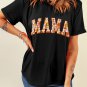 Black Flower Printed MAMA Letter Graphic T Shirt