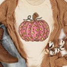 Khaki Cheetah Pumpkin Print Round Neck T Shirt
