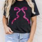 Black Sequin Bow Ribbon Graphic T Shirt
