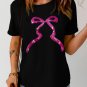 Black Sequin Bow Ribbon Graphic T Shirt