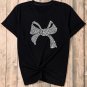 Black Rhinestone Bowknot Graphic Crewneck T Shirt