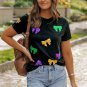 Black Mardi Gras Sequin Bow Knot Crew Neck T Shirt
