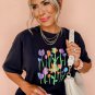 Black Floral Print Crewneck T Shirt
