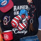 Black Raised On Country USA Flag Guitar Graphic Tee