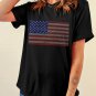 Black Rhinestone American Flag Round Neck Casual Tee