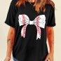 Black Baseball Bowknot Graphic Casual Tee
