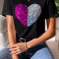Black Valentine Two Tone Sequined Heart Shaped Graphic T Shirt