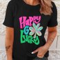 Black Happy GO Lucky Clover Print Crew Neck T Shirt