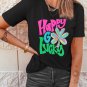 Black Happy GO Lucky Clover Print Crew Neck T Shirt