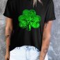 Black Sequin Clover Embroidered Round Neck Graphic Tee