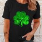 Black Sequin Clover Embroidered Round Neck Graphic Tee