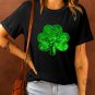 Black Sequin Clover Embroidered Round Neck Graphic Tee