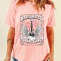 Pink Hard Rock Guitar Print Crew Neck T Shirt