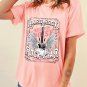 Pink Hard Rock Guitar Print Crew Neck T Shirt