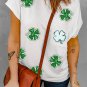 white Sequin St Patrick Clover Patch Pocket Loose Tee
