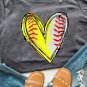 Gray Baseball Heart Shape Print Crew Neck T Shirt