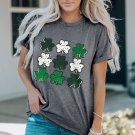 Gray Dotted Clovers Print Round Neck T Shirt