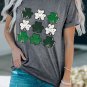 Gray Dotted Clovers Print Round Neck T Shirt
