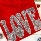 Red Sequined LOVE Letter Valentines T Shirt