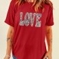 Red Sequined LOVE Letter Valentines T Shirt