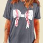 Gray Baseball Bowknot Graphic Casual Tee