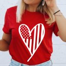 Red USA Flag Heart Shape Crewneck Graphic T Shirt