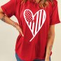 Red USA Flag Heart Shape Crewneck Graphic T Shirt