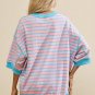 Pink Stripe Sequin Western Cactus Boots Graphic Half Sleeve T Shirt
