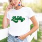 White St. Patrick Lucky Chenille Glitter Patched Graphic T Shirt