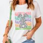 White Happy Easter Rabbit Print Crew Neck T Shirt